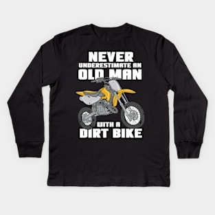 DIRT BIKE: Old Man With A Dirt Bike Kids Long Sleeve T-Shirt